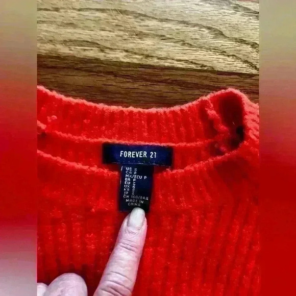 FOREVER 21 - ORANGE SWEATER WITH BLACK ARM STRIPES - SIZE SMALL - Picture 4 of 9